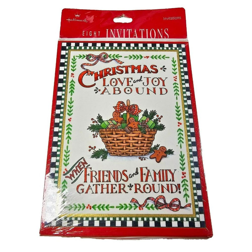 Vtg Hallmark Christmas Invitation Cards 8pk w/ Envelopes NEW Love Joy Basket